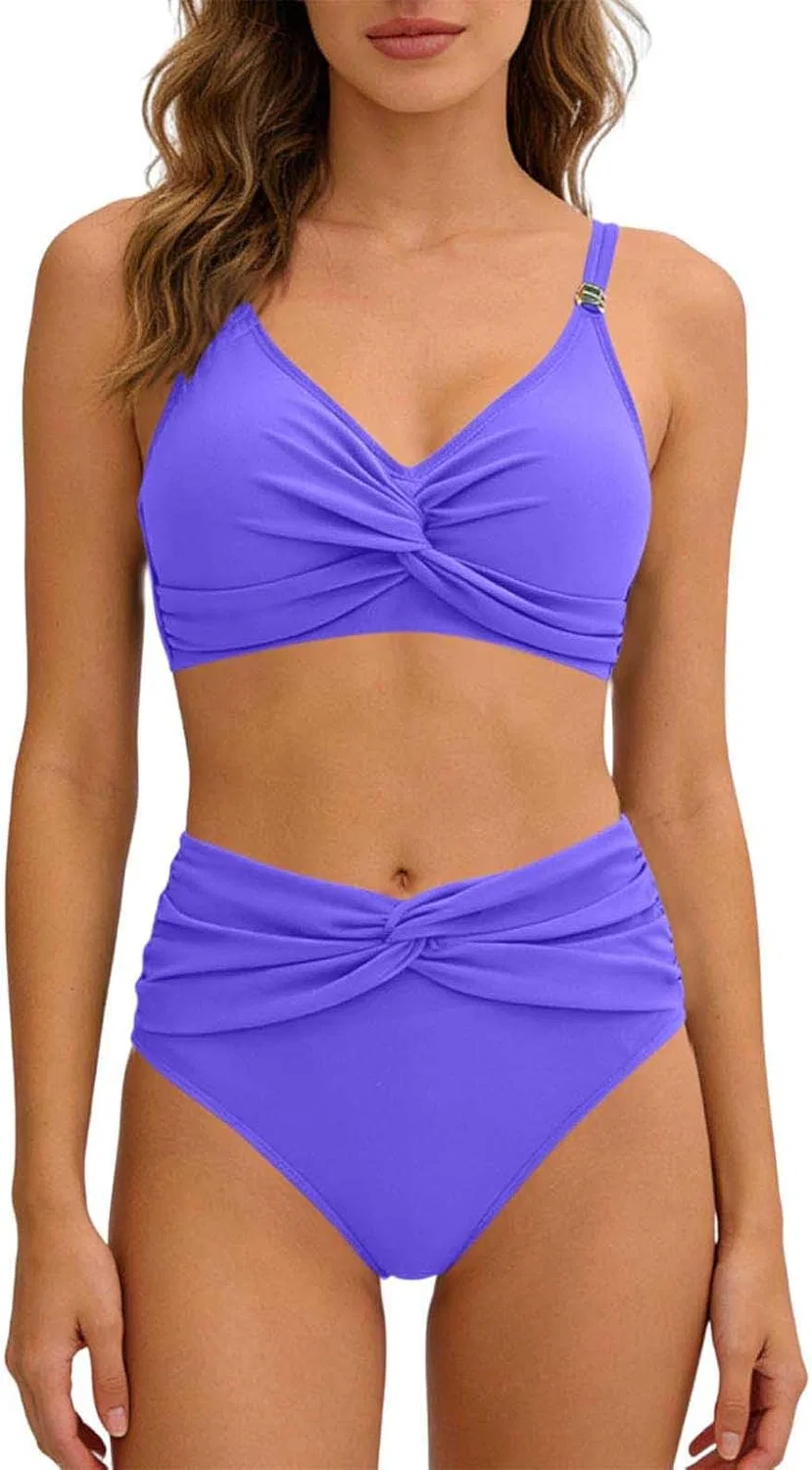 Женский двухчастный купальник с закрученным передом Twist Front, Purple