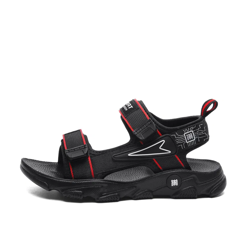 Детские сандалии из синтетической кожи с закрытым носком, Black Red, VENICEW