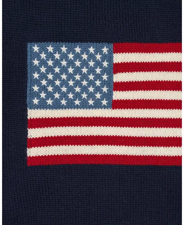 Детский свитер с принтом Boys' Organic Crew Neck Flag Sweater Hope & Henry, Navy Flag — фото 3