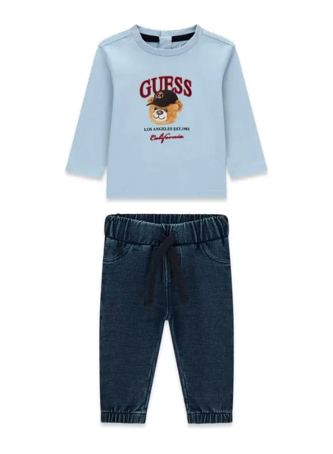 Комплект футболка с длинным рукавом и вязаные джинсы Guess, голубой — фото 2