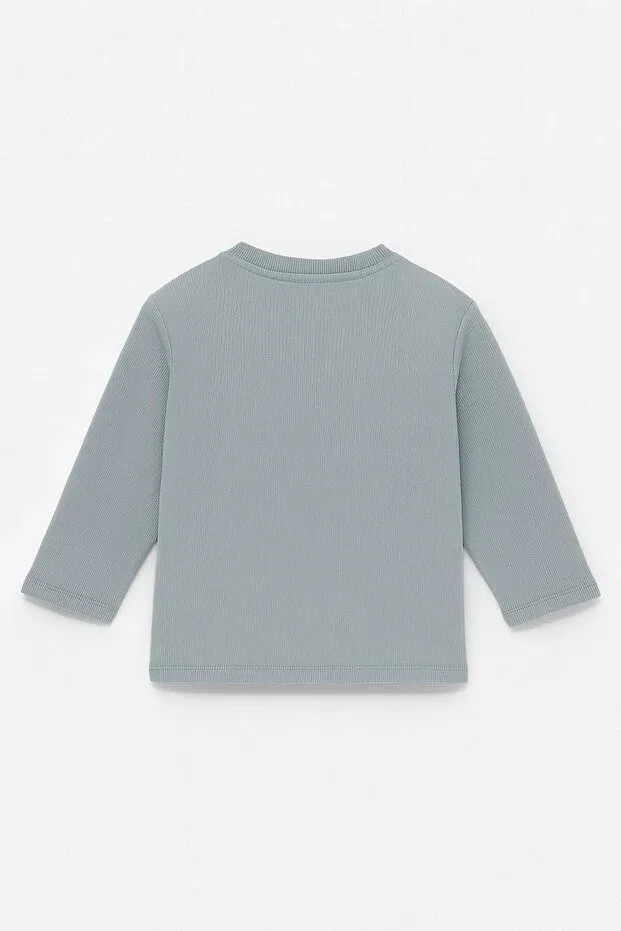 Детская футболка с рельефной печатью для мальчиков Unisex children's happiness embroidered pocket ribbed camisole t-shirt Luess, Light Blue — фото 3