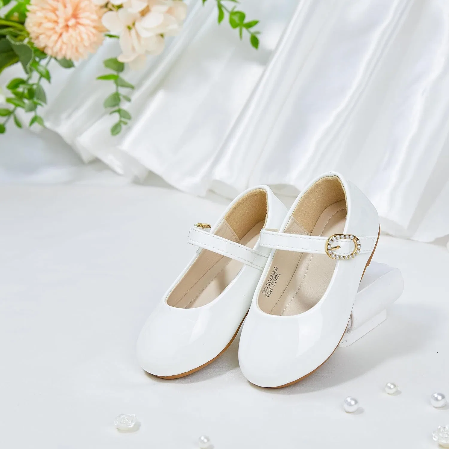 Детские туфли Мэри Джейн для девочек PHIRAMIN, White Pearl Buckle — фото 2
