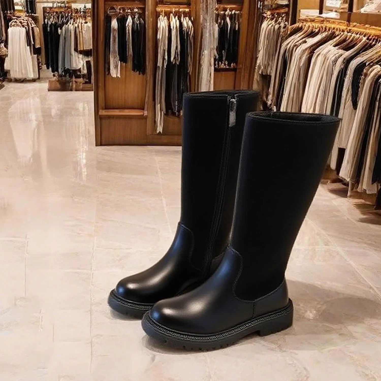 Детские сапоги для девочек из PU-кожи с принтом Mid Calf Boots Zzalalana, Black — фото 3