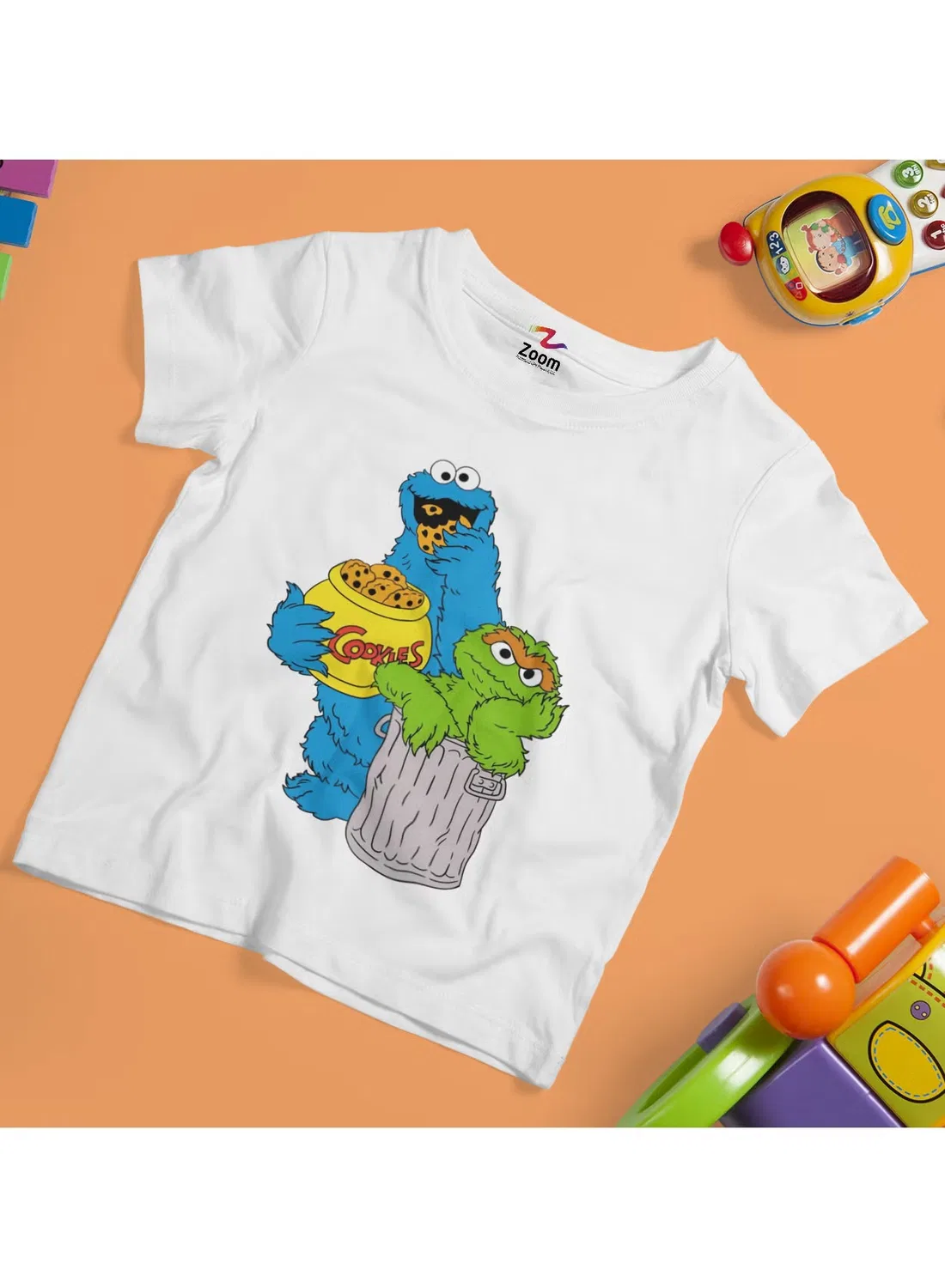Футболка детская с принтом Sesame Street Cookie Zoom, белый