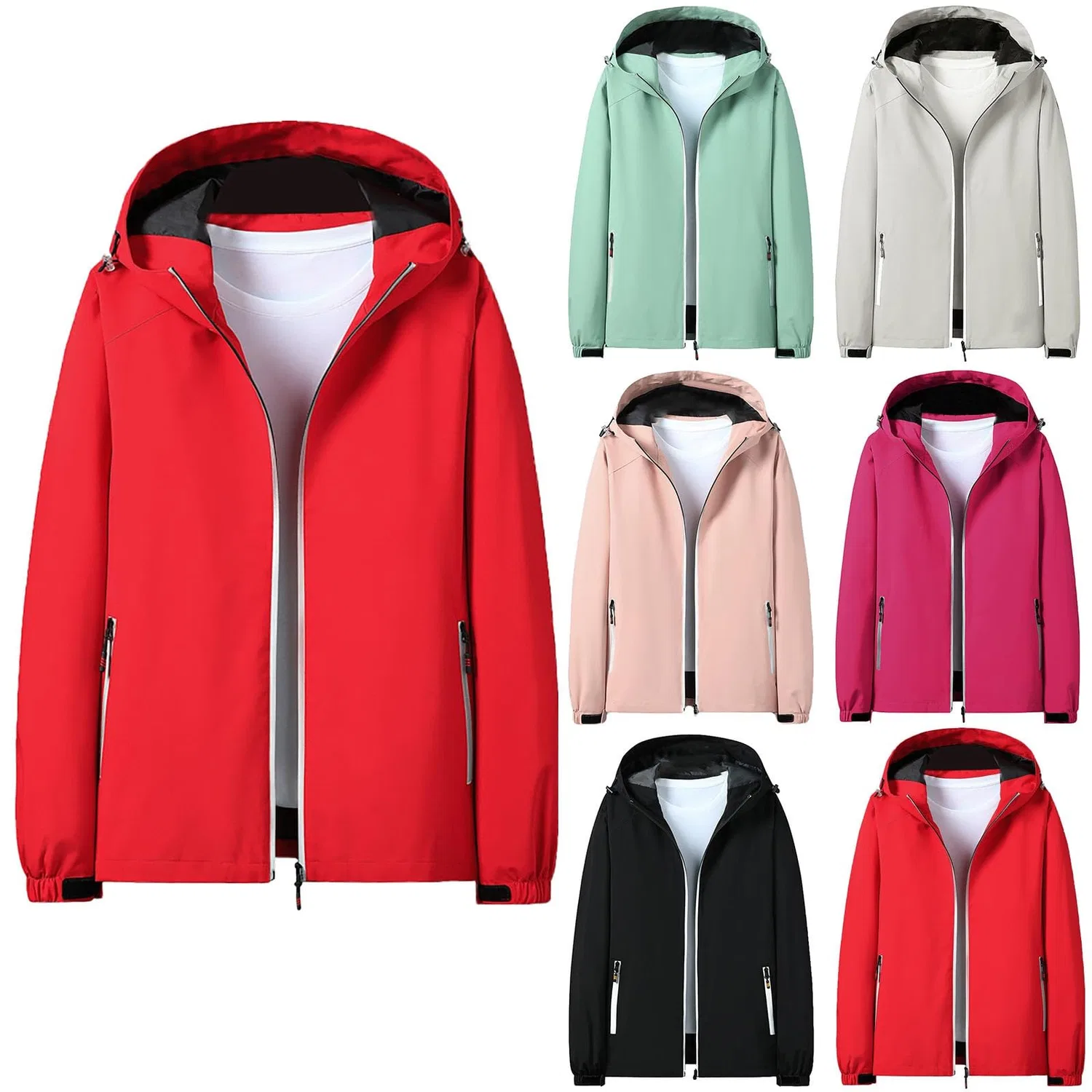 Женская легкая ветровка с капюшоном и принтом, модель Ladies Lightweight Fashion Solid Color Hooded Raincoat with Zipper Pockets Comfortable Fit Outdoor Softshell Waterproof Classic, Verde