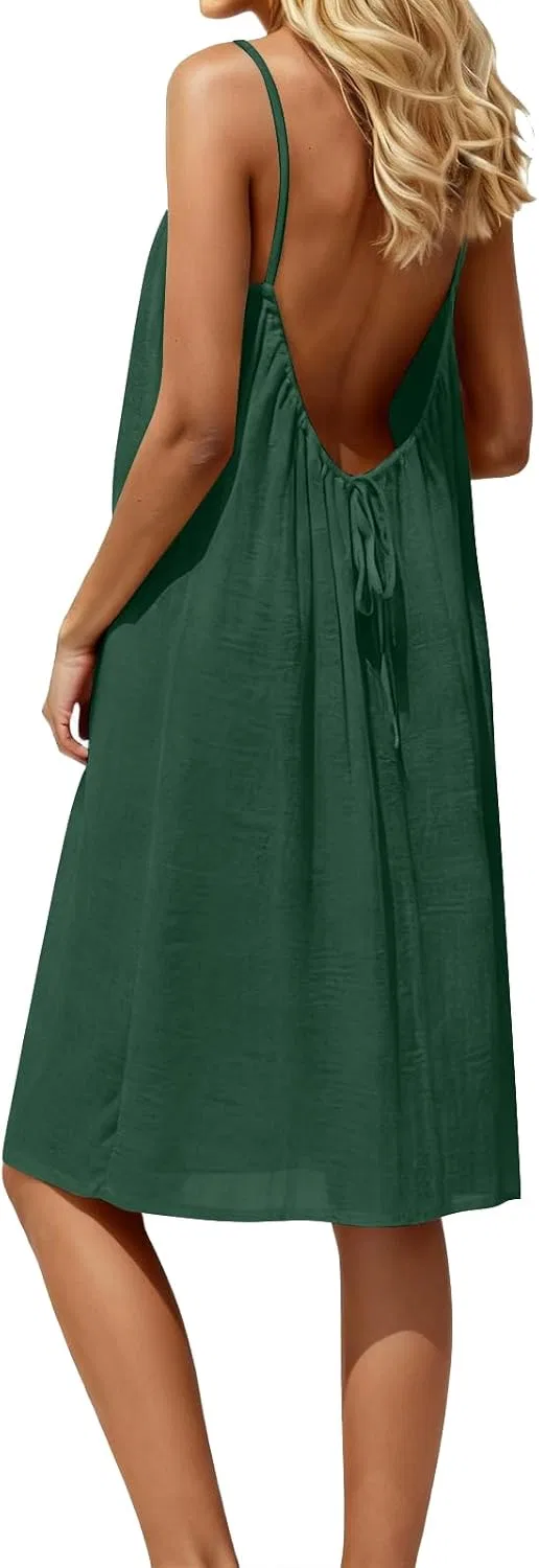 Женская летняя майка-макси с открытой спиной, Dark Green — фото 2