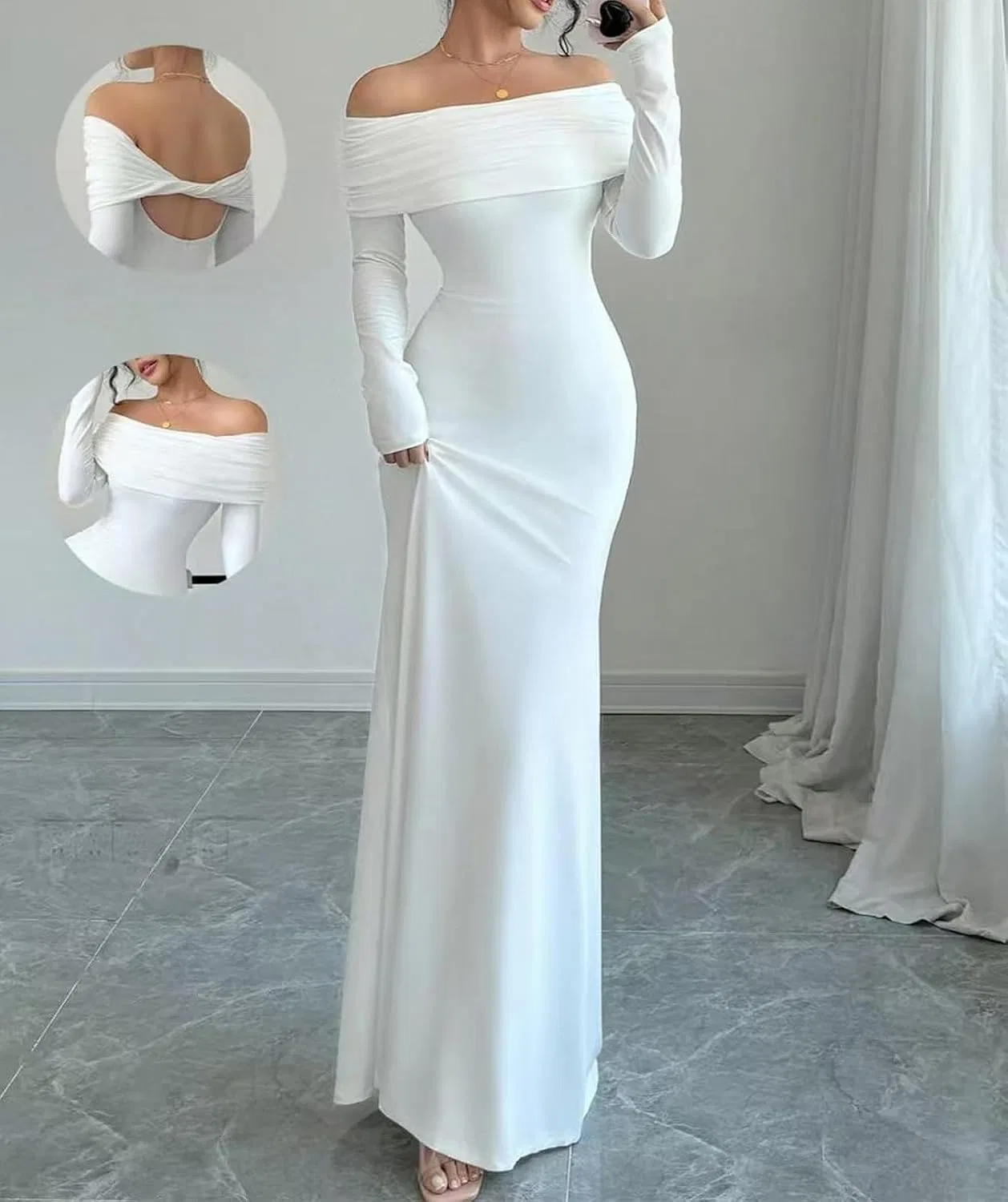 Женское вечернее платье с длинным рукавом, off shoulder, Bodycon, 2025 Fall, Formal — фото 2