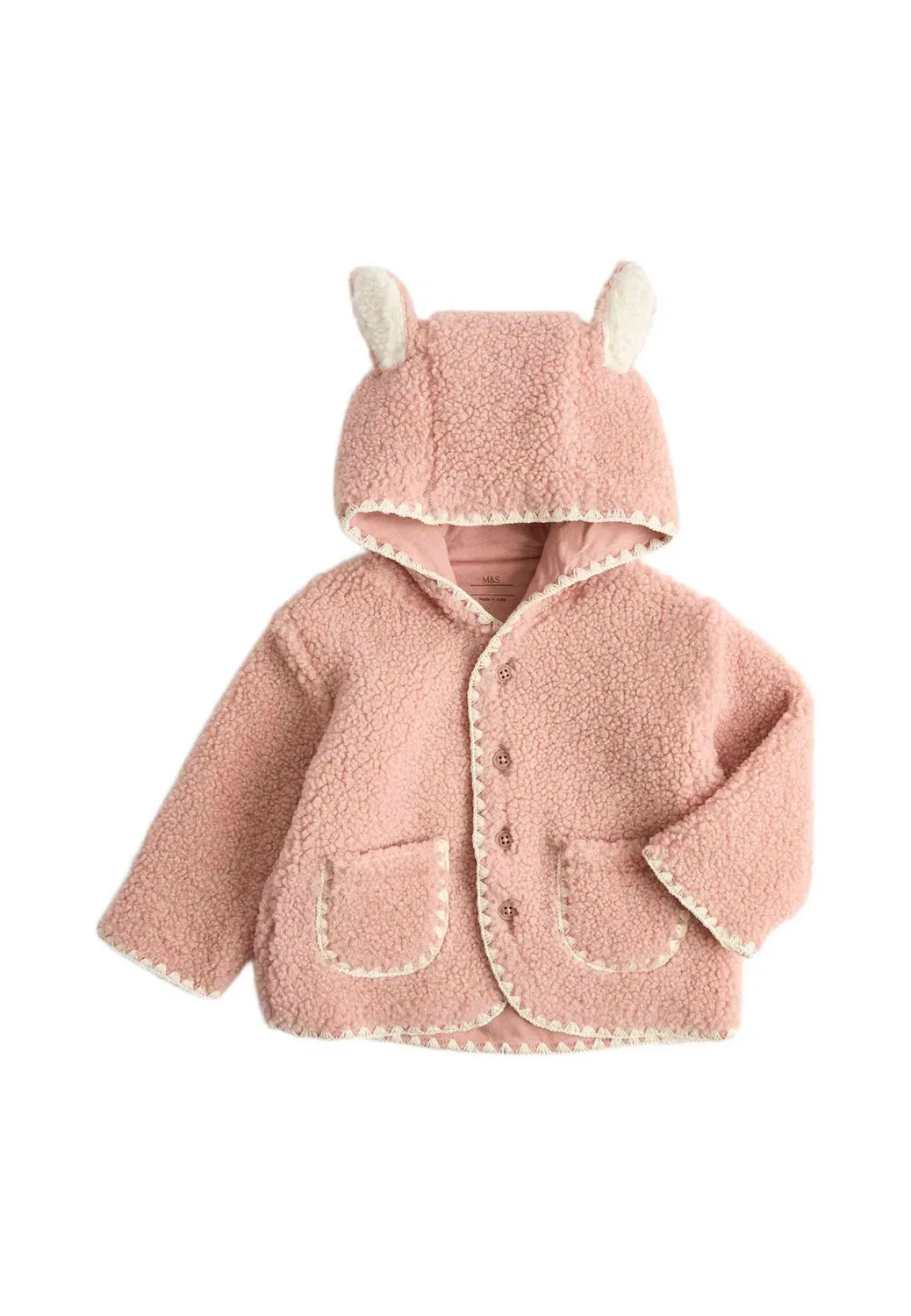 Куртка Borg с ушками (0-12 месяцев), унисекс - флисовая куртка Marks & Spencer, Rose Pink