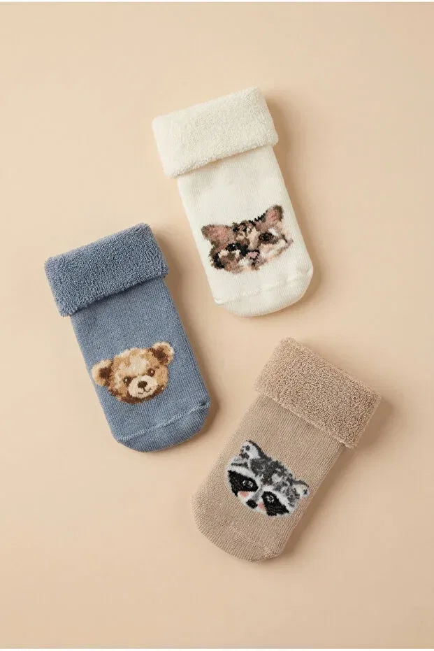 Детские носки с принтом Pack of 3 animal patterned towel baby socks Katia&Bony, Patterned
