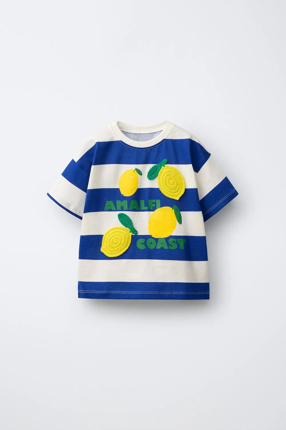 Полосатая футболка с фруктовыми нашивками ZARA, Bluish