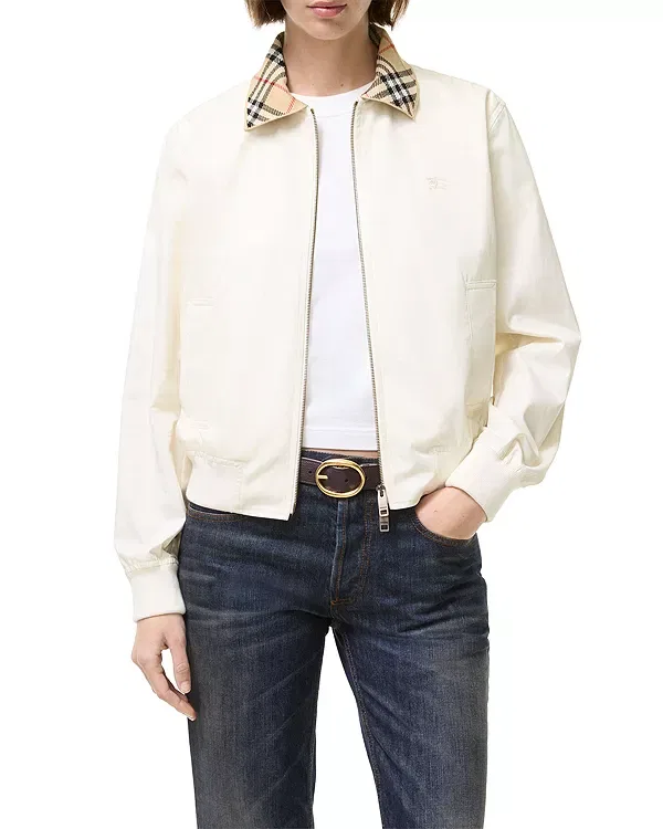 Женская куртка из тропической габардины с вязаным воротником Hayfield Burberry, Tundra White