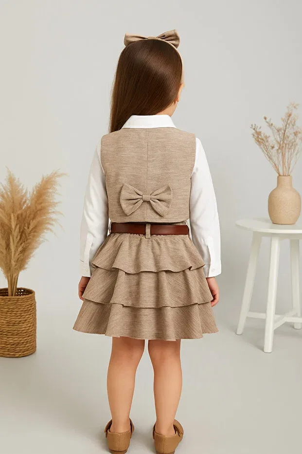 Детский комплект для девочек льняной без рукавов Tinytrends, Taupe — фото 2