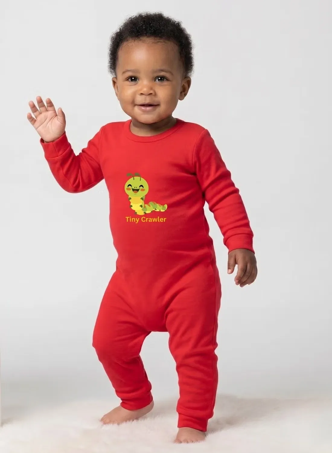 Боди-комбинезон с принтом гусеницы Baby tiny crawler caterpillar Babyqlo, красный