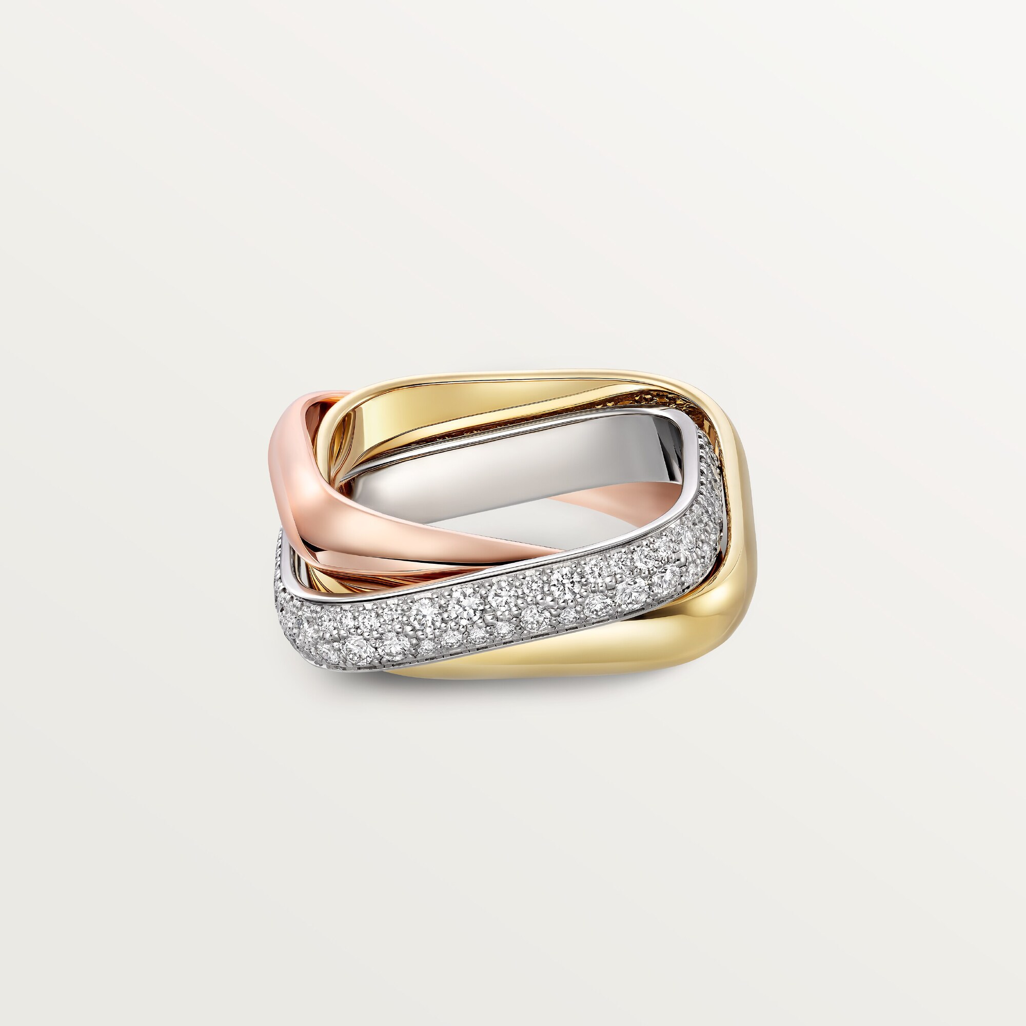 

Кольцо Cartier Trinity Cushion-shaped Medium Half-paved, золото/белое золото/розовое золото/бриллианты