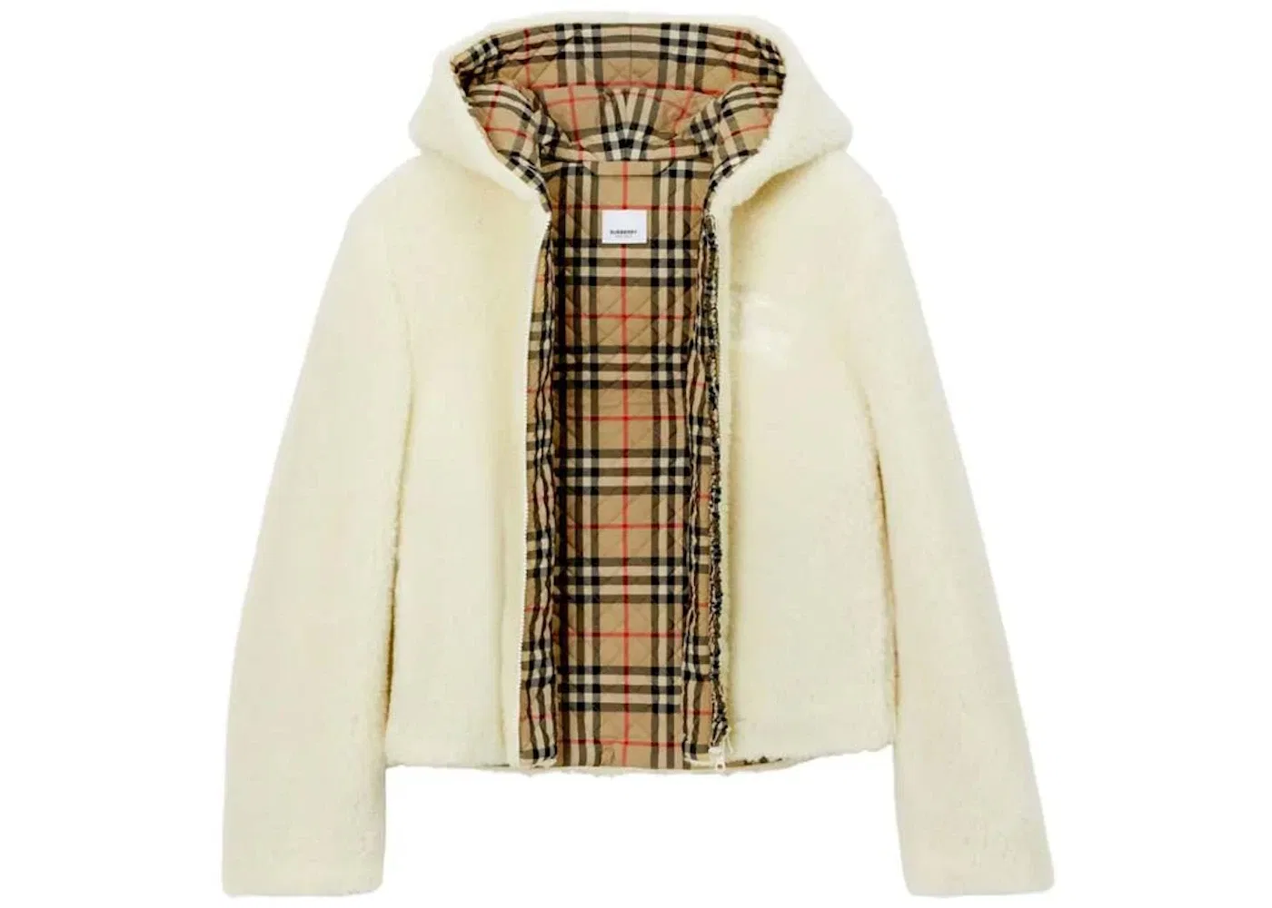 Женская куртка с капюшоном из овчины с вышивкой логотипа Burberry, Frosted Vanilla