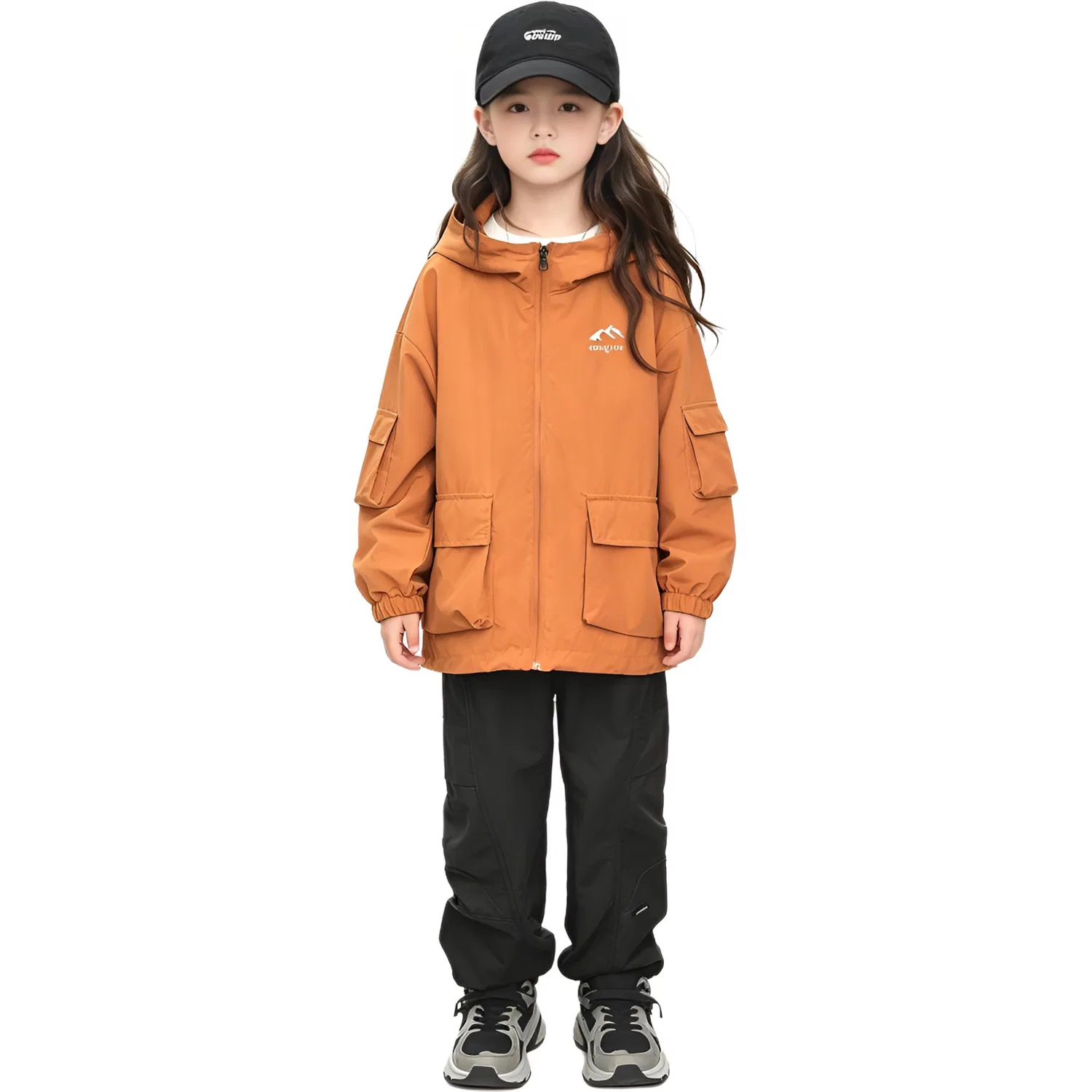 Детский спортивный комплект из куртки-ветровки и брюк карго, MADALLO, Black Windbreaker Jacket+Army Green Cargo Pants — фото 4