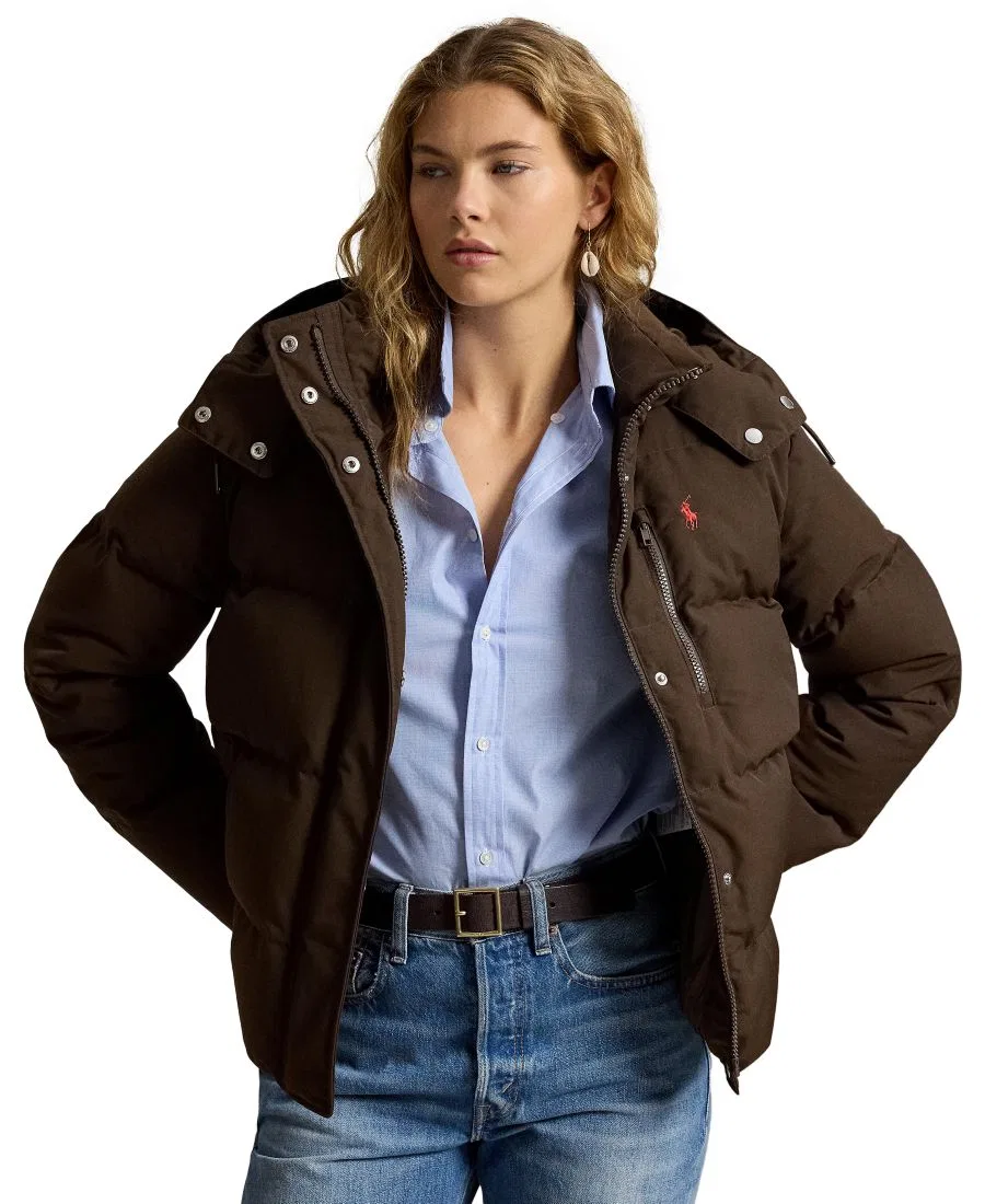 Женская куртка-пуховик средней плотности с капюшоном, модель Mid-Weight Down Puffer Jacket Polo Ralph Lauren, Dark Beech