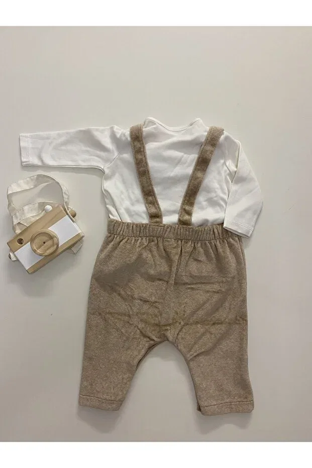Детский комбинезон для девочек с принтом Teddy bear patterned salopet bodysuit set Next Baby, Nude Color — фото 2