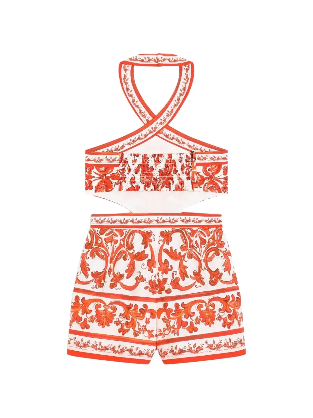 Поплиновый комбинезон с принтом Majolica Dolce & Gabbana Kids, белый — фото 2