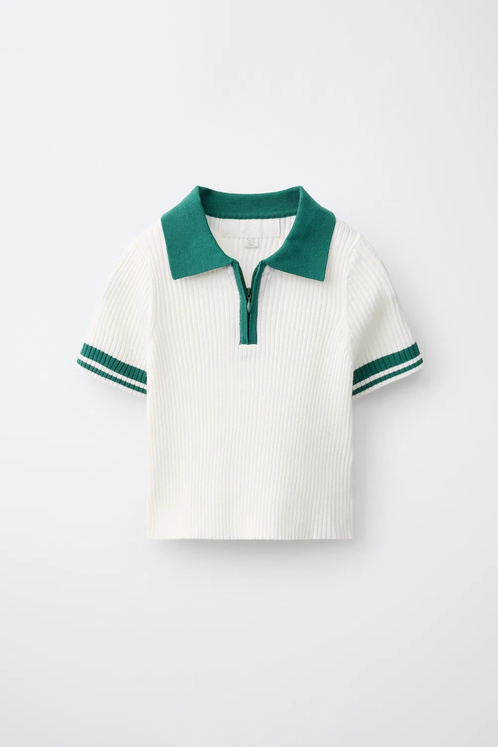 Рубашка-поло в рубчик с контрастной застежкой-молнией ZARA, Mid-green