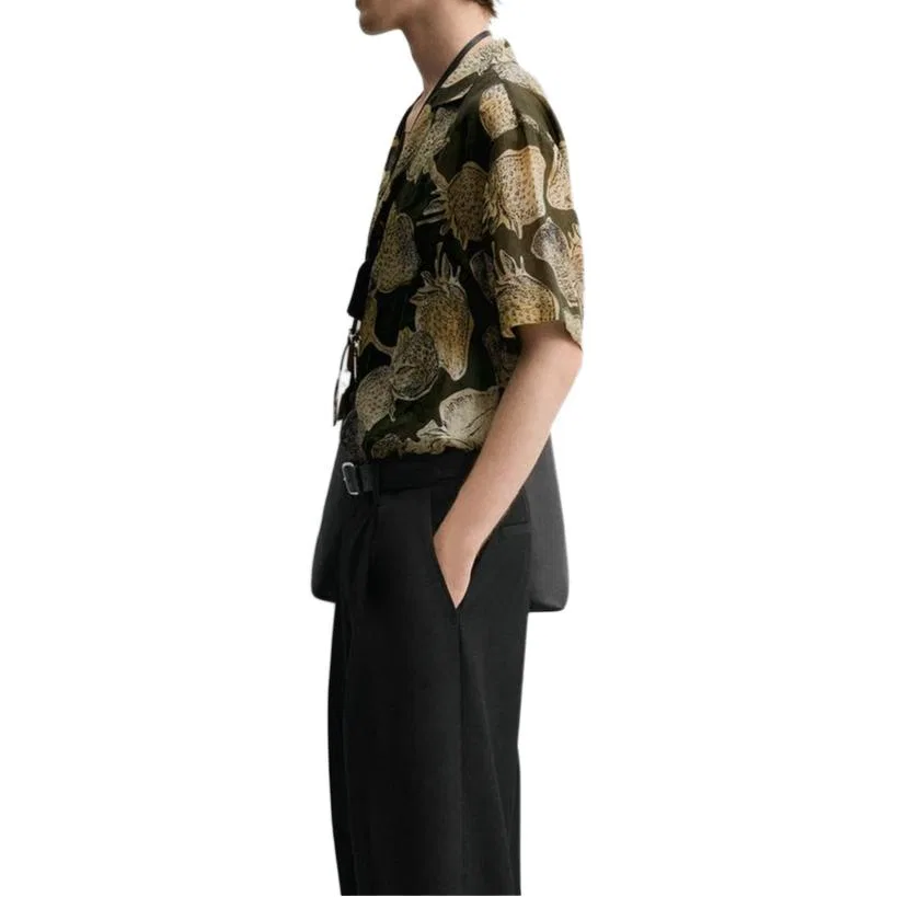 Мужская рубашка с кубинским воротником Khaki ZARA, Хаки — фото 4