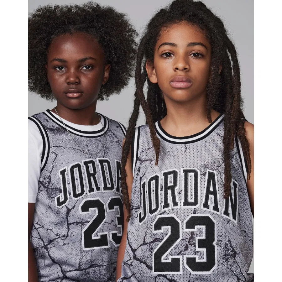 Детский спортивный топ Nike Jordan JDN Jordan 23 AOP Jersey, Серо-черный — фото 3