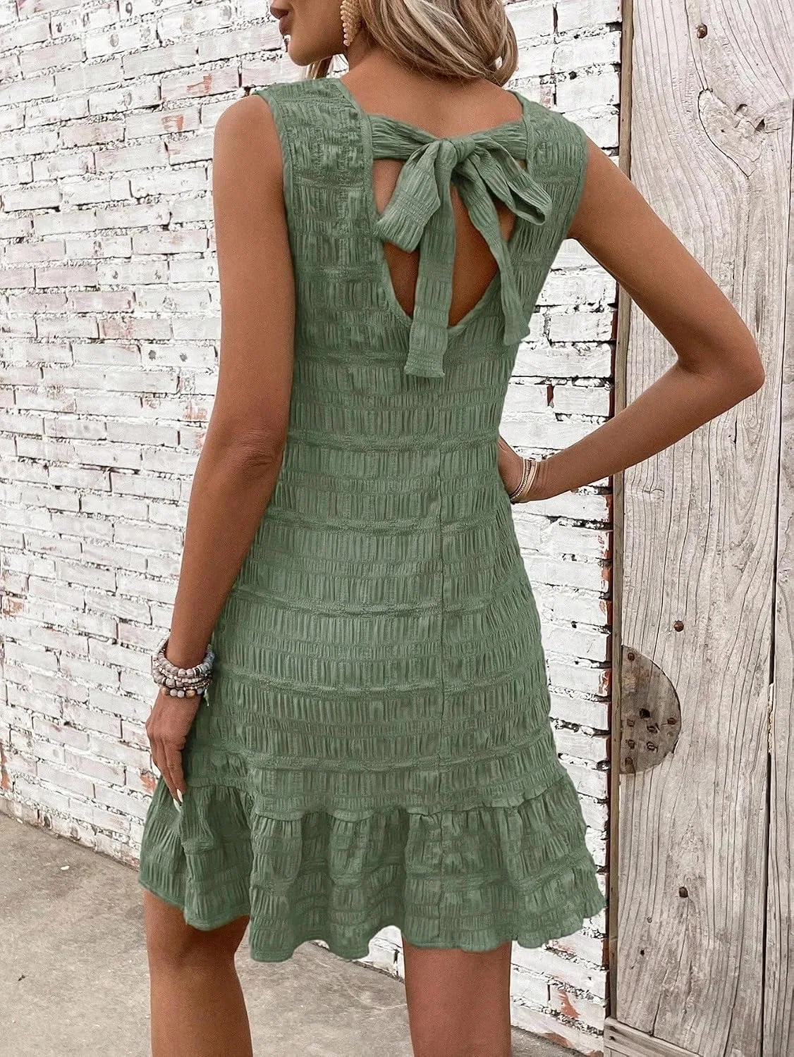 Женское повседневное мини-платье с воротником-качели и рюшами, Mint Green — фото 4