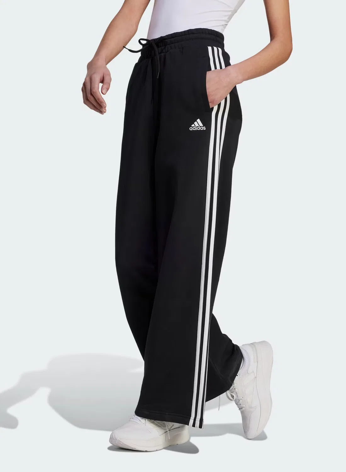 Широкие штаны из флиса с тремя полосками Adidas, черный
