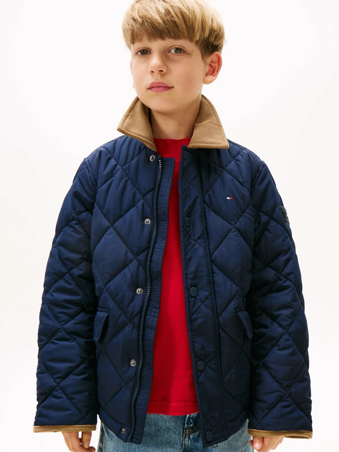 Куртка стеганая с контрастным воротником Tommy Hilfiger, синяя