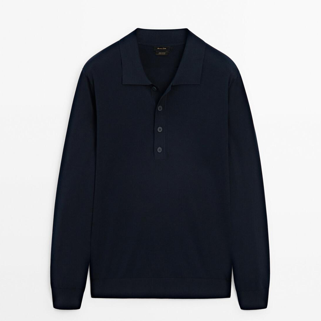 

Хлопковый вязаный свитер с воротником-поло Massimo Dutti, синий