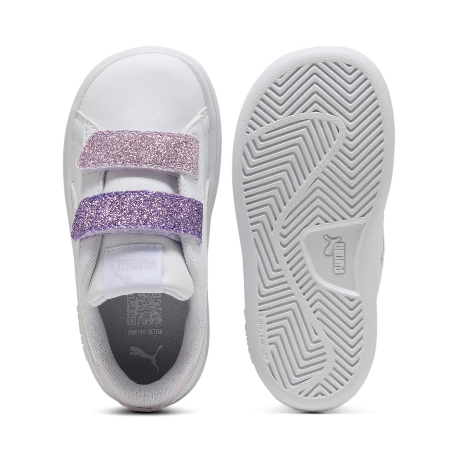 Детские кроссовки с блестками Puma Smash 3.0 L Glitter Velcro, Weiss — фото 4
