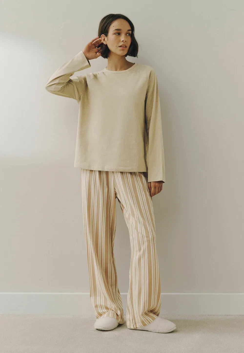Пижамный комплект с длинными рукавами, стандартного кроя Next, Neutral Stripe