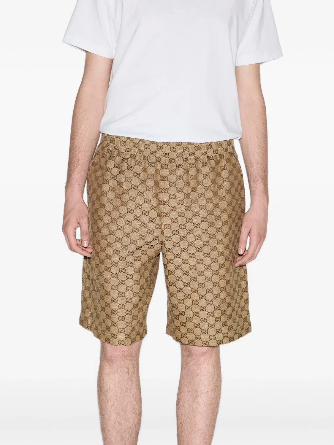 Льняные шорты с узором GG Supreme Gucci, коричневый — фото 3