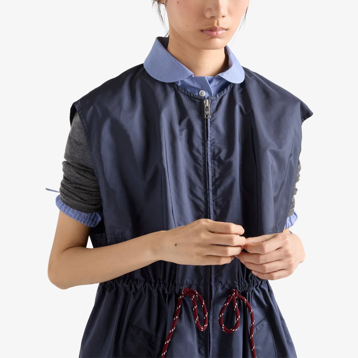 Легкое тканое мини-платье без рукавов из нейлона re-nylon Prada, синий — фото 4