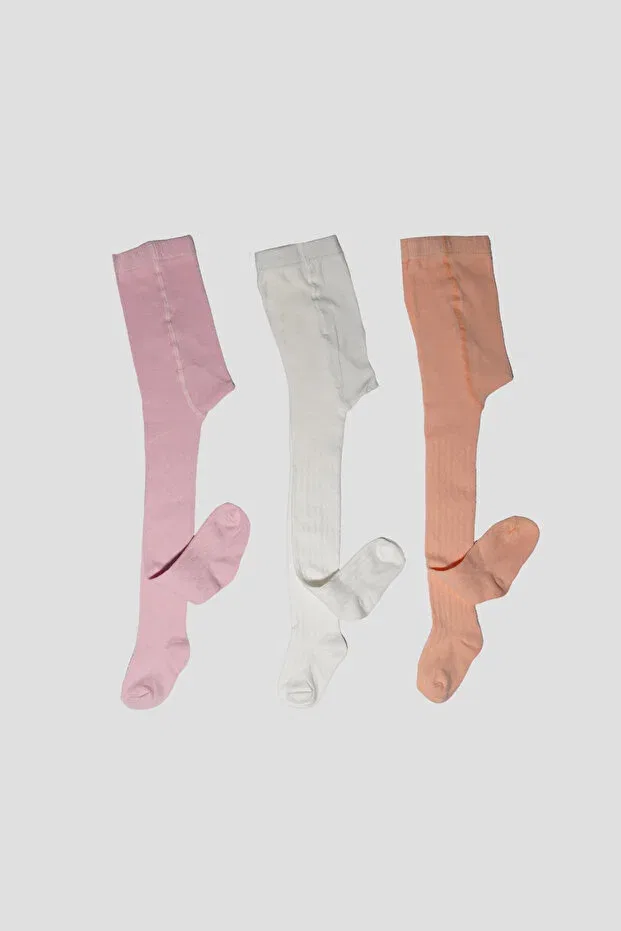 Детские колготки для девочек хлопковые, 3 шт., Defne Baby, Orange-Pink-White — фото 2