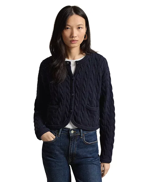 Женский кардиган с кабельным вязанием Ralph Lauren, синий