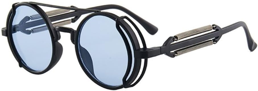 

Солнцезащитные очки в стиле стимпанк с двойными пружинными дужками, круглые, с защитой от УФ-излучения UV400, мужские, модные солнцезащитные очки в стиле панк TYUVIVO, Black-blue