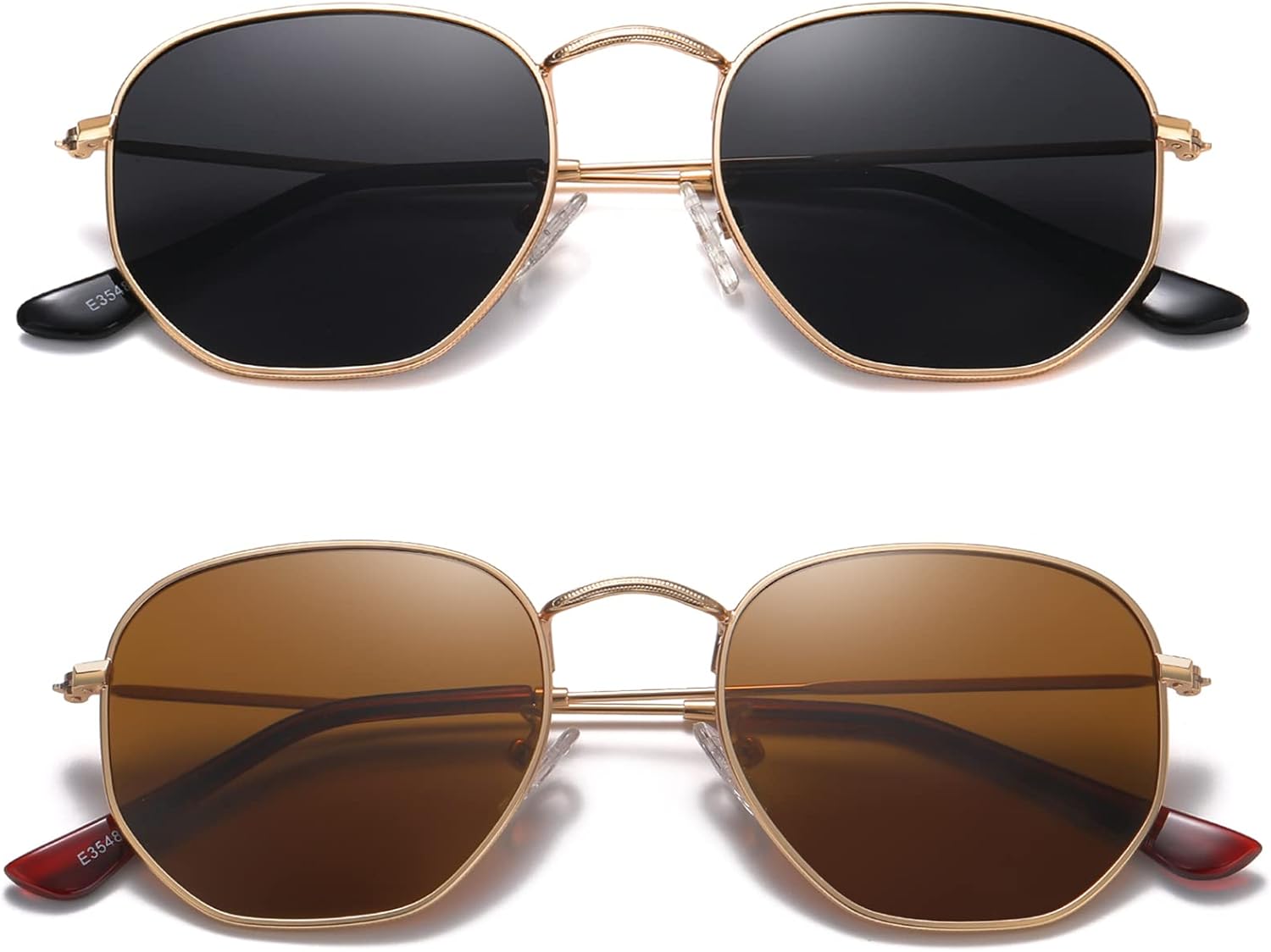 

Солнцезащитные очки MEETSUN с поляризацией, шестиугольной формы, для женщин и мужчин, многоугольной и квадратной формы, защита от УФ-излучения UV400, металлическая оправа, 2 Pack-gold Gray+brown Lens