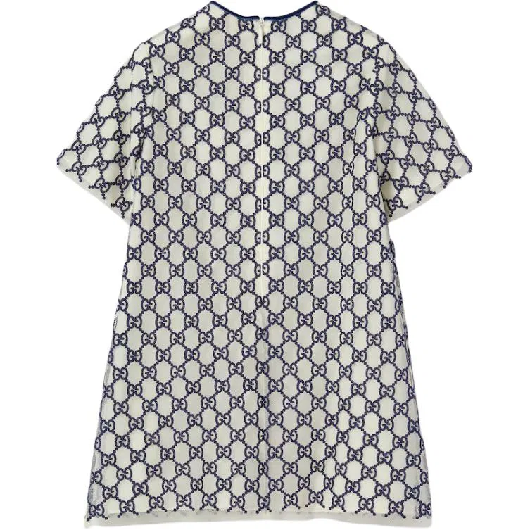 Платье с круглым вырезом и средней длины, Mid Length, GUCCI, Blue White — фото 3