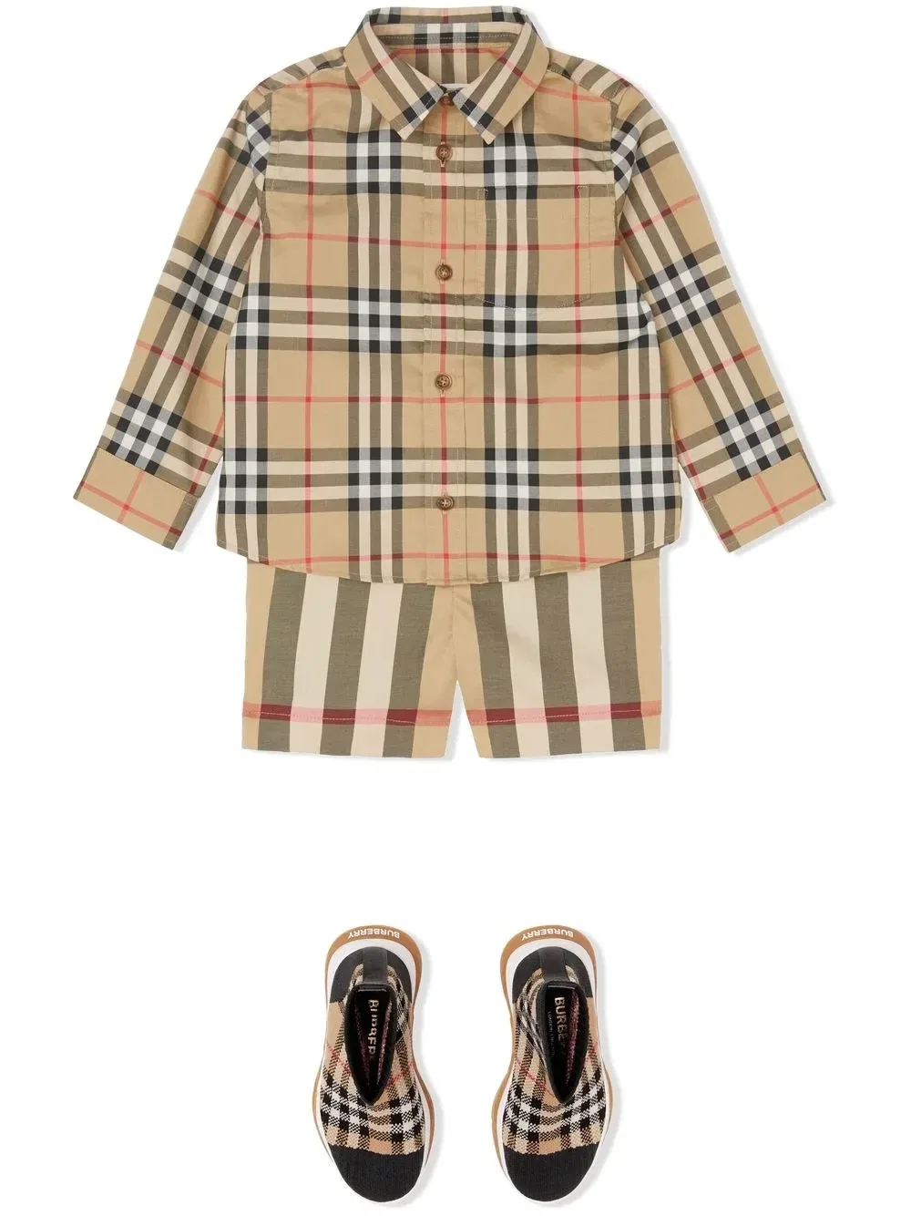 Рубашка в клетку Vintage Check с длинными рукавами Burberry Kids, бежевый — фото 2