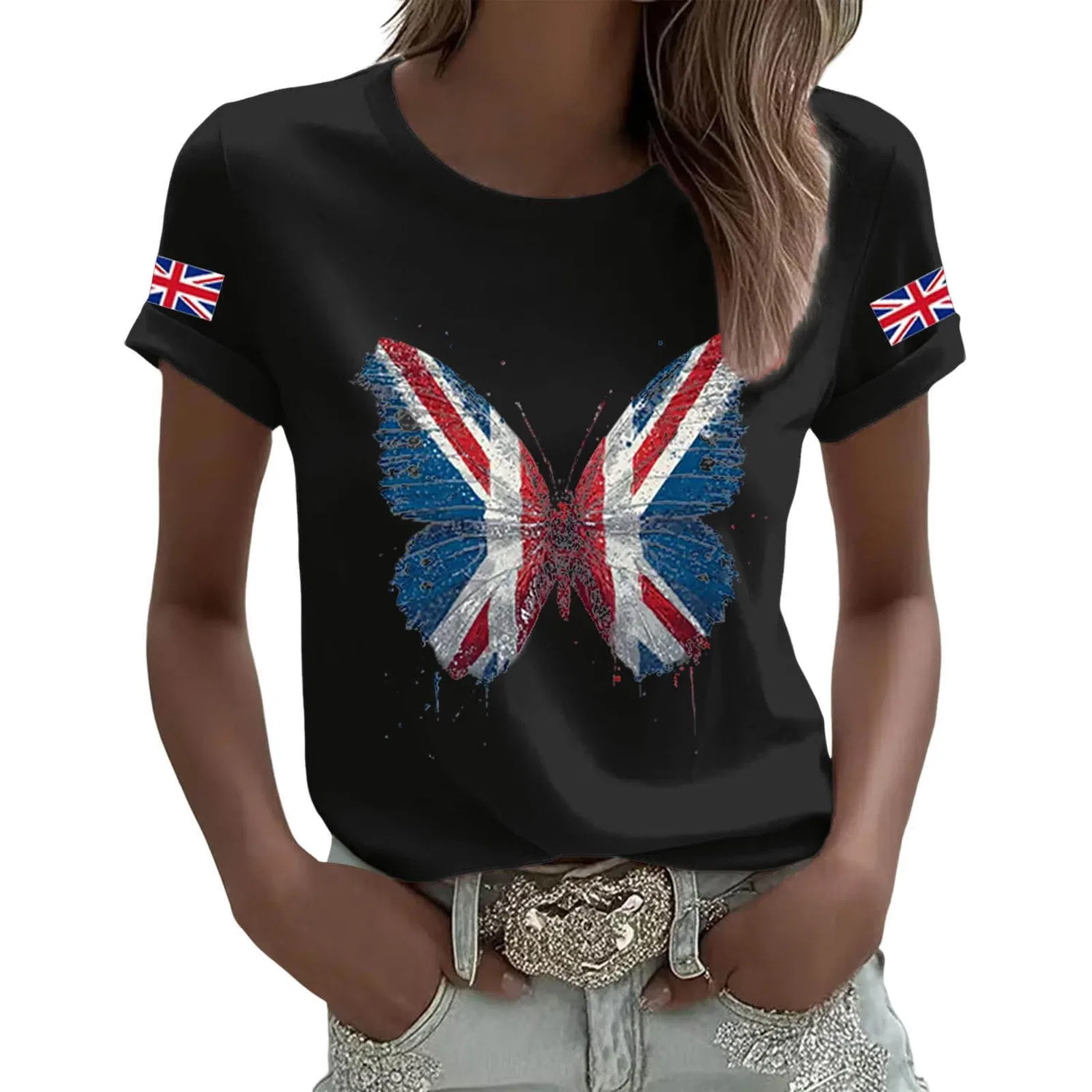 Женская футболка с принтом England Union Jack Flag, летняя, с коротким рукавом, Black 5