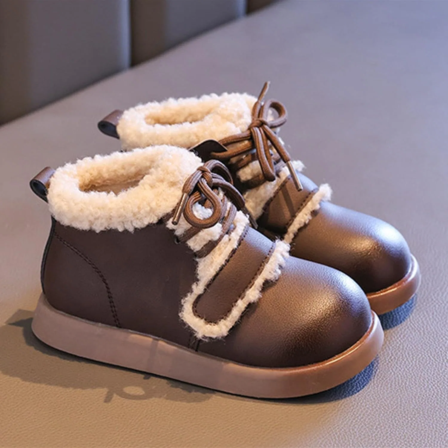 Детские зимние сапоги для девочек с блестками, Brown — фото 2