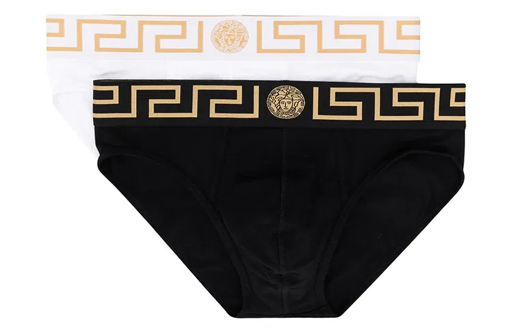 Мужские трусы с принтом Greca, комплект из 2 шт, VERSACE, Black/White