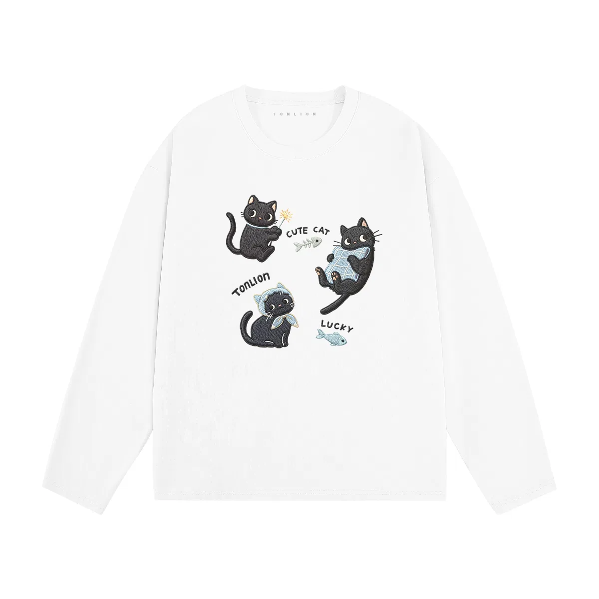 Детская футболка с длинным рукавом хлопковая Tonlion, Цвет 100% Cotton Navy (Tn Good Night Cat) — фото 3
