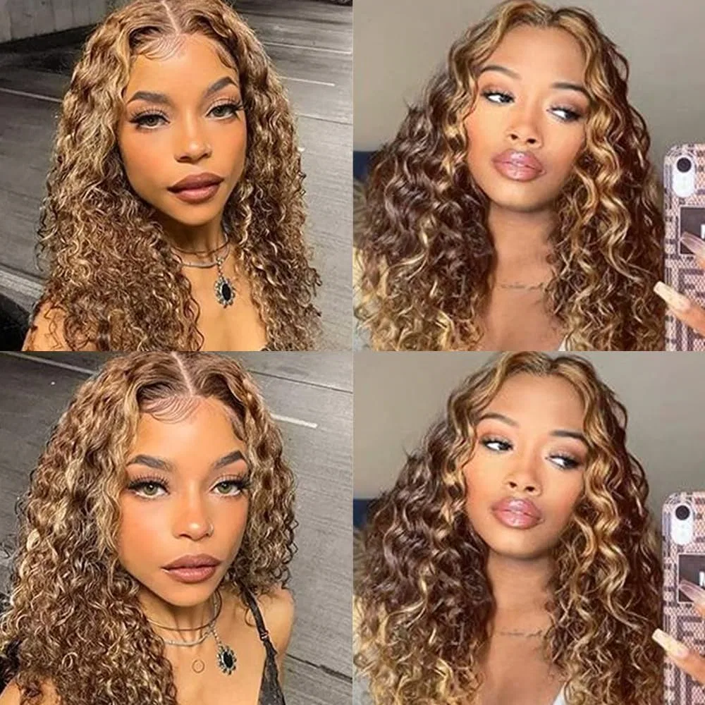Женский кудрявый парик «Deep Wave Lace Front Wig» из натуральных волос Rebasar Rebasar, 4/27 Blonde Highlight Ombre — фото 2