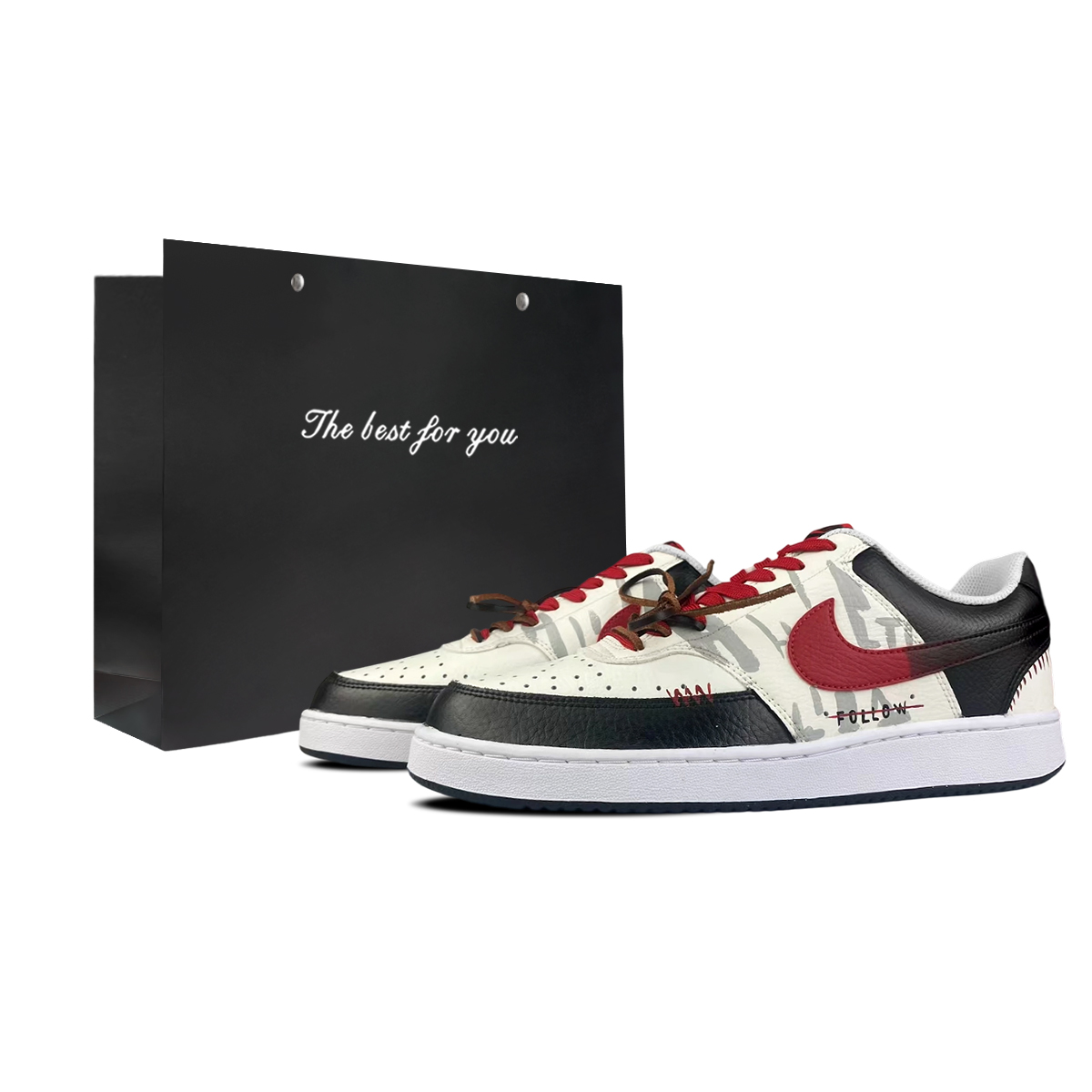 

Nike Court Vision 1 Low top мужские скейтборд кроссовки black white red