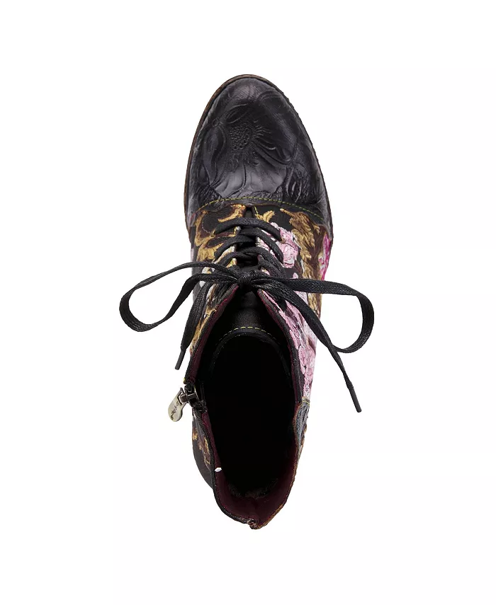 L’Artiste Women’s SIREN вышитые цветочные ботильоны на шнуровке с тисненой кожей, фигурным кантом и коническим каблуком L'Artiste, черный — фото 3