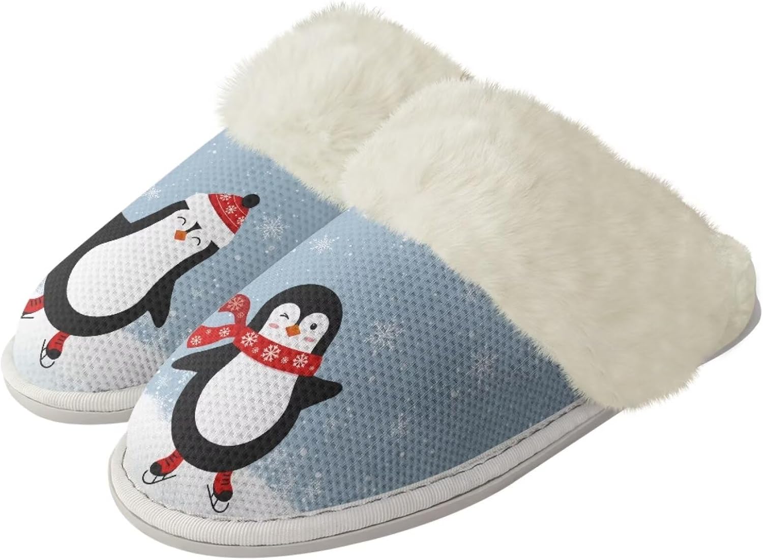 

Рождественские хлопковые тапочки с принтом для женщин и мужчин, повседневные, с нескользящей подошвой, мягкие плюшевые домашние тапочки для улицы и дома Zhangruoheng, Christmas Penguin Print