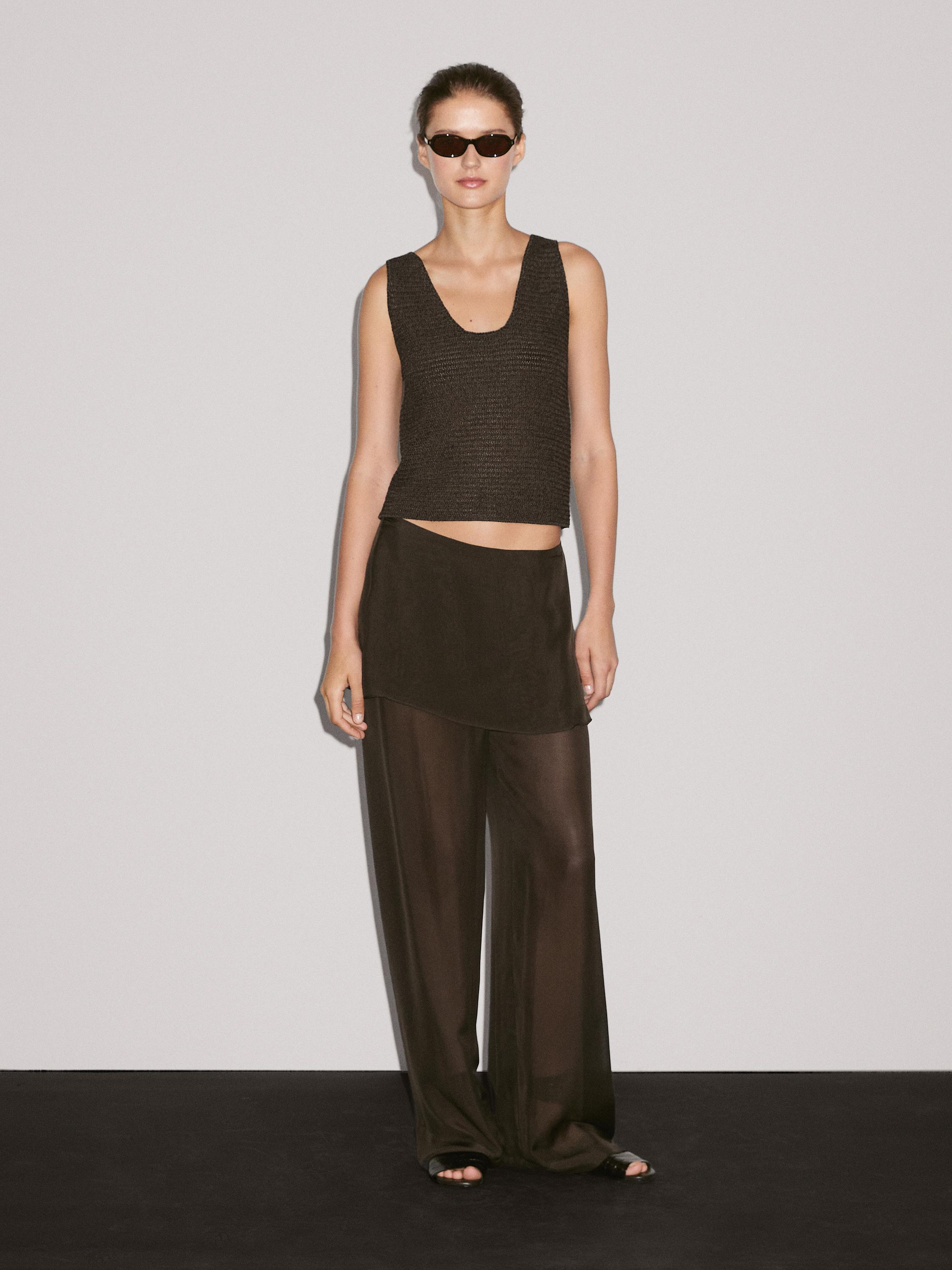 

Трикотажный топ из смесового хлопка с круглым вырезом Massimo Dutti, Greenish