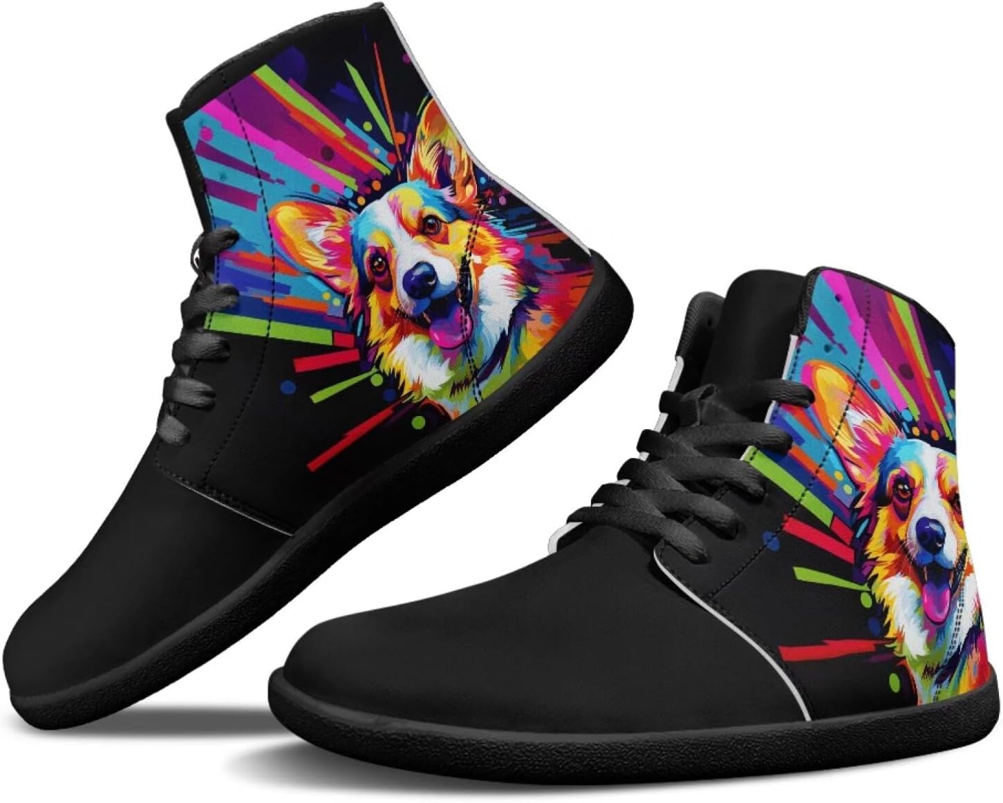 

Мужские обувь Binienty Barefoot с широкой пяткой, высокие кеды с ПУ, минималистичные кроссовки с нулевым перепадом для активного отдыха, Colorful Corgi